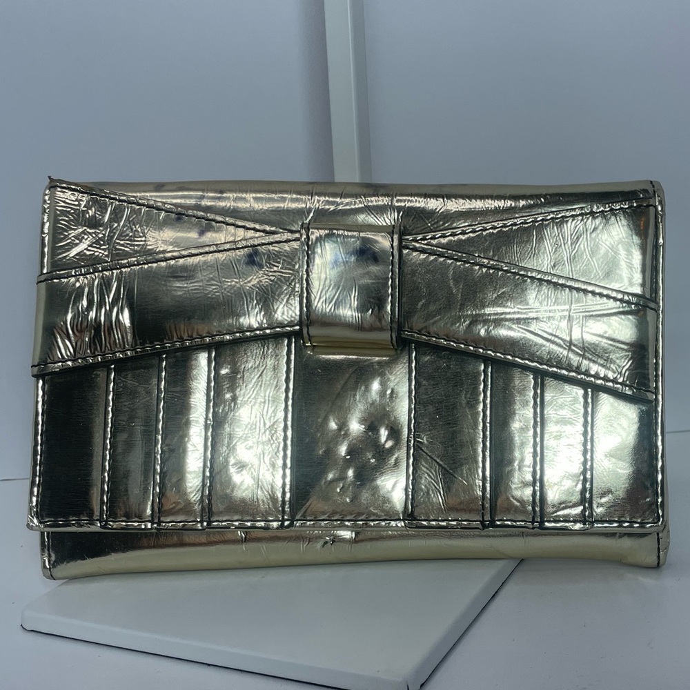 Zac Posen New York Shirley bow mini Gold Leather Crossbody or Clutch bag - Picture 3 of 16